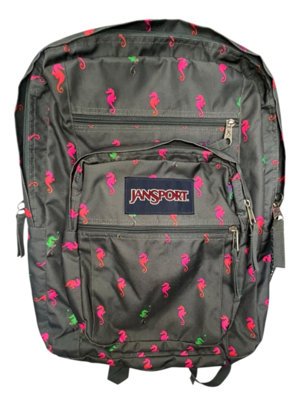 Jansport Grey And Pink Seahorse Print School Travel Laptop Book Bag Backpack